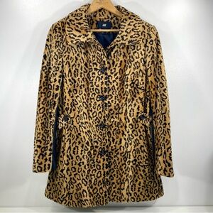 H&M Leopard Animal Print Faux Fur Leather Luxe Runway Statement Topper Coat 12